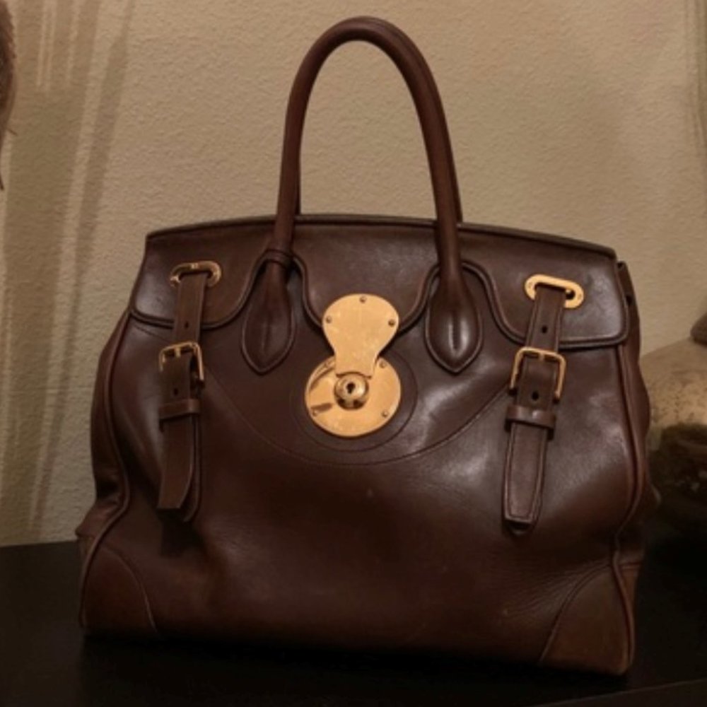 RALPH LAUREN- Brown leather SOFT RICKY 33 Satchel